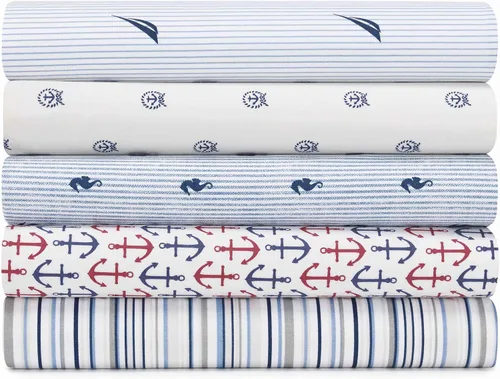 Miniatura 4 de Nautica - Juego de sábanas matrimonial, juego de ropa de cama de percal de algodón, juego de ropa de cama casual (Audley Stripe, azul, matrimonial)