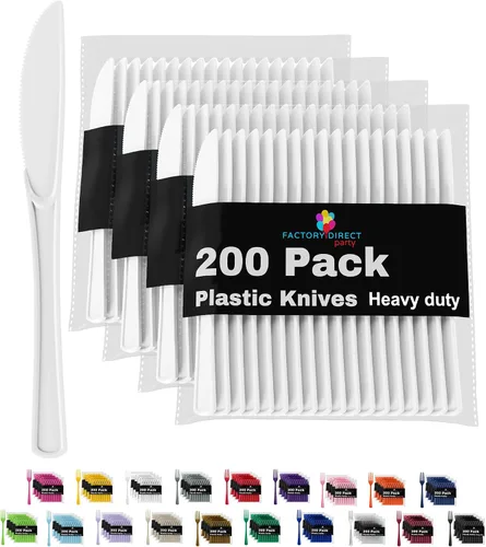 Miniatura 17 de Party Solids - Cuchillos de plástico negro, 200 piezas, cuchillos negros, utensilios desechables, juego de cubiertos de plástico resistente