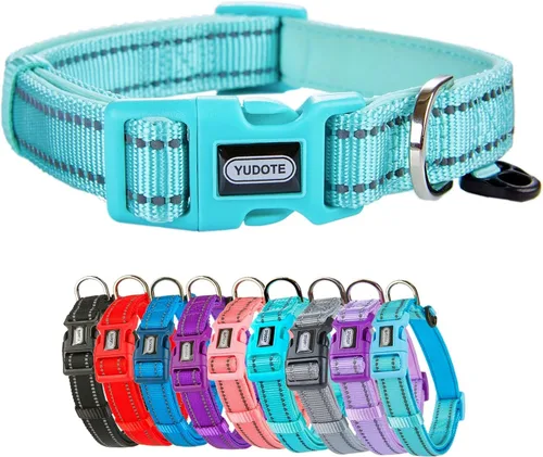 Miniatura 9 de Collar de nailon reflectante para perro con acolchado de neopreno transpirable, ajustable para perros pequeños (9.8 a 15 pulgadas, morado)