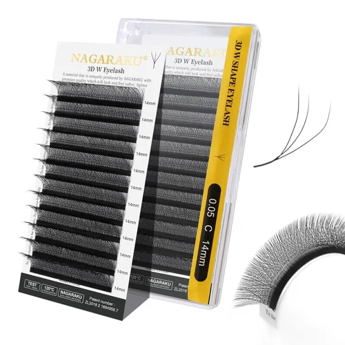 Miniatura 257 de NAGARAKU Extensiones de pestañas Double Tips 4D W, suministros con puntas dobles, gruesas con rizado D de 0.07 mm, bandeja mixta 8-15 mm, 0.07-D