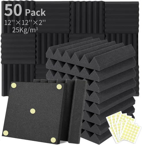 Miniatura 7 de Focusound - Paquete de 24 paneles de espuma acústica de 2 x 12 x 12 pulgadas, espuma insonorizante con cancelación de ruido con 120 piezas