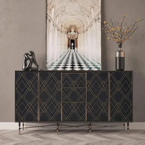 Miniatura 5 de CHIHUT Papel tapiz con forma de diamante negro y dorado para sala de estar, 17.7 x 236 pulgadas, papel tapiz moderno Art Deco para dormitorio, baño