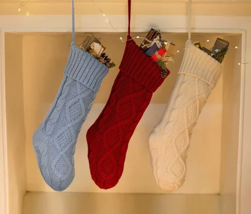 Miniatura 4 de Fesciory Calcetines de Navidad, paquete de 6 calcetines de punto grandes de 18 pulgadas y decoración para fiestas familiares de Navidad, borgoña