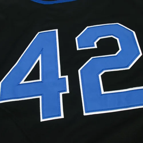 Miniatura 7 de Dabuliu Camiseta de béisbol retro Black Legend 42 para hombre, parches bordados, camisetas hipster hip hop cosidas