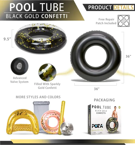 Miniatura 2 de POZA Flotador inflable para piscina, flotador de anillo de natación de confeti resistente a los rayos UV, flotadores inflables resistentes