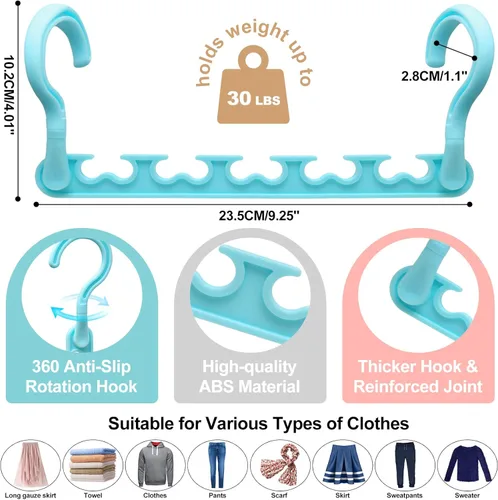 Miniatura 4 de 4 Pack Esencial para Dormitorio Universitario para Niñas, Organizadores de Armario y Almacenamiento, Perchas de Plástico para Ropa con 5 Agujeros