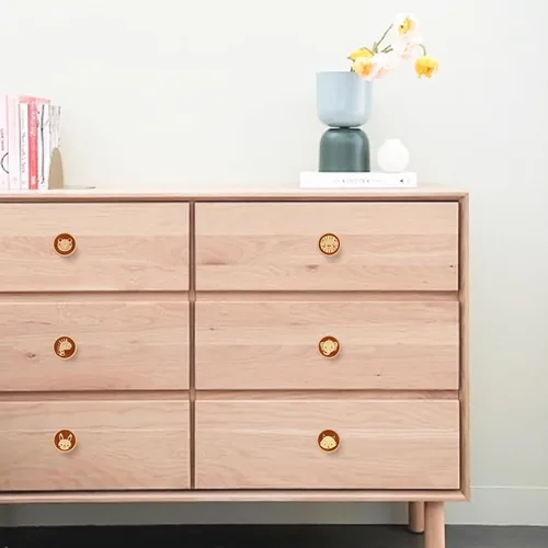 Miniatura 7 de Paquete de 6 pomos de madera de dibujos animados para armario de 1.57 pulgadas (1.575 in) para niños, pomos de cómoda y cajón para guardería