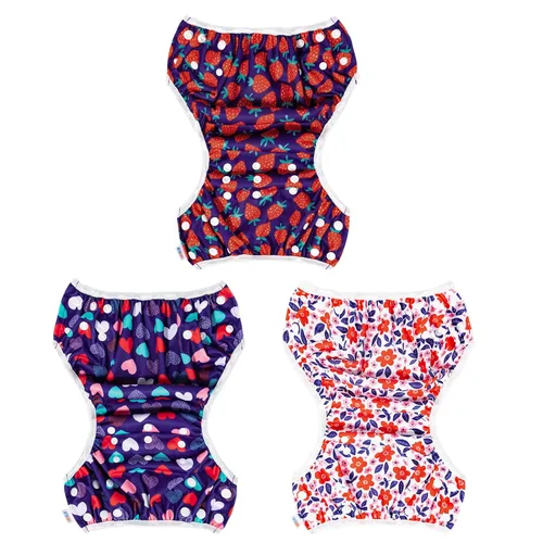 Miniatura 2 de ALVABABY 3 pañales de natación grandes para bebé, con 1 bolsa húmeda, reutilizable, lavable y ajustable, para clases de natación y bebé niño y niña