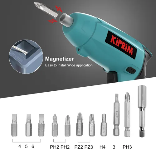 Miniatura 8 de Kiprim ES3 - Destornillador eléctrico pequeño de 4 V, herramienta de destornillador inalámbrico con batería recargable, luz frontal LED y luz