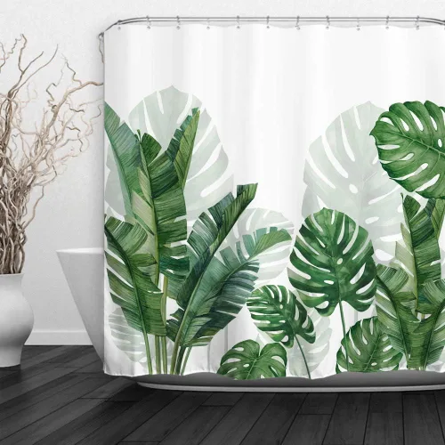 Miniatura 2 de Baccessor Cortina de ducha de plantas tropicales verdes, tela impermeable y lavable, decoración de baño de verano, botánica, hoja de plátano, Hoja