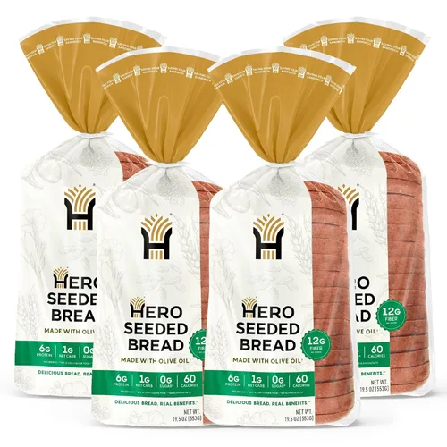Hero Pan de semillas — Delicioso pan con 1g de carbohidratos netos, 0g de azúcar, 60 calorías, 12g de fibra por rebanada | Pan bajo en carbohidratos