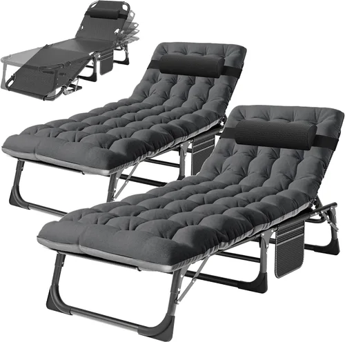 Miniatura 11 de H&ZT Silla de salón plegable con abertura para la cara – Silla reclinable ajustable para bronceado al aire libre con colchón, silla de sol