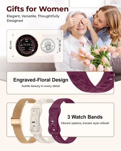 Miniatura 2 de Relojes inteligentes para mujeres, pantalla AMOLED de 1.27" con monitor de fitness, frecuencia cardíaca, SpO2, monitor de sueño, 3 bandas, más