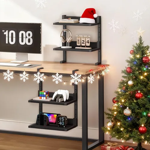 Miniatura 2 de HOOBRO Estante de escritorio con abrazadera, organizador de escritorio de 2 niveles, estante de escritorio que ahorra espacio con estantes Negro