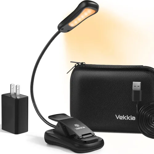 Vekkia - Juego de luz para leer con cargador, con clip y 3 ajustes de brillo, hasta 60 horas, recargable, luz LED cálida para el cuidado de los ojos