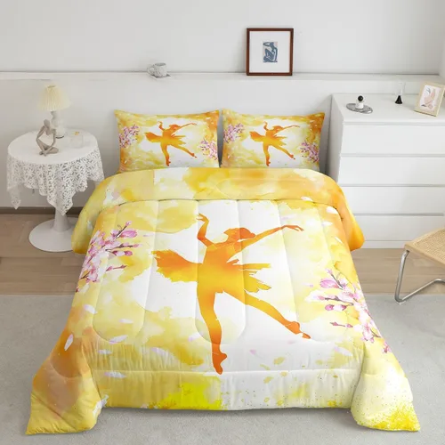 Miniatura 18 de Erosebridal Juego de edredón para niñas de baile, tamaño individual, juego de ropa de cama de ballet con purpurina para niños, adolescentes