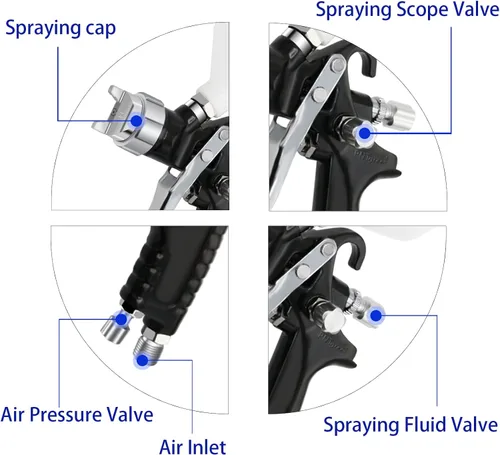 Miniatura 2 de Pistola pulverizadora de aire HVLP, pistola pulverizadora de pintura con alimentación por gravedad con capacidad de 600 CC con boquilla de 1,4 mm