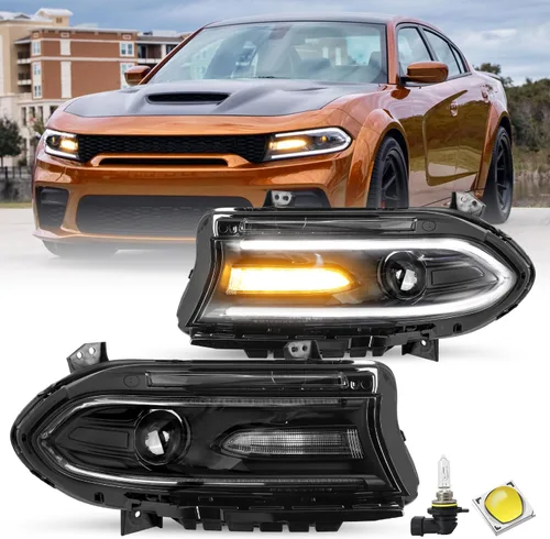 Miniatura 14 de JSBOYAT Conjunto de faros delanteros tipo halógeno compatible con Dodge Charger 2015-2021 Faro proyector con bombillas LED DRL incluidas Lado