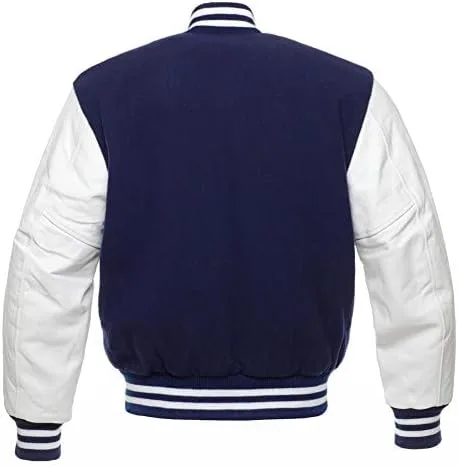 Miniatura 2 de Stewart & Strauss Chaqueta Varsity Letterman original desde 1977 (48 colores del equipo) Lana y cuero XXS a 6XL