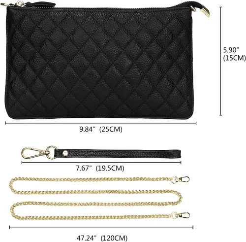 Miniatura 7 de Uromee Cartera de mano para mujer, de piel auténtica, con cadena de hombro desmontable