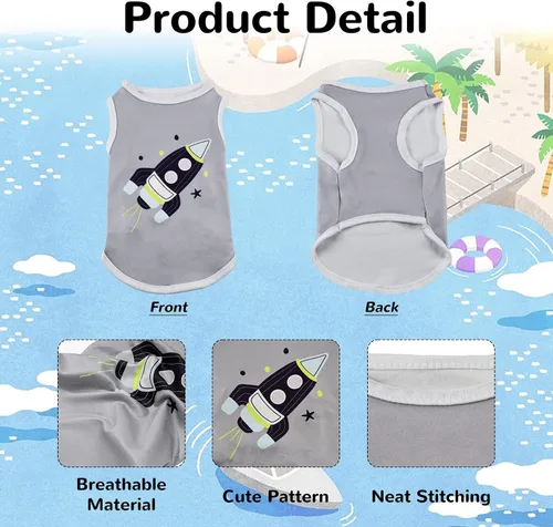 Miniatura 4 de Paquete de 4 camisetas sin mangas de verano para gatos y perros, suaves y transpirables, para perros y gatos pequeños y medianos