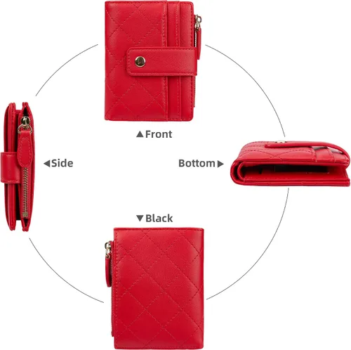 Miniatura 29 de Cartera de cuero para mujer, pequeña, compacta, plegable, con bolsillo para monedas con cremallera