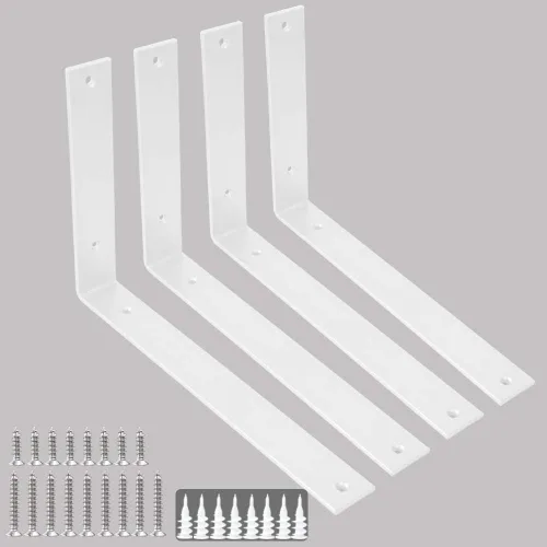 Miniatura 15 de Soportes para estantes de pared de 10 pulgadas, 8 soportes resistentes para estantes, soportes industriales rústicos de metal blanco para estantes