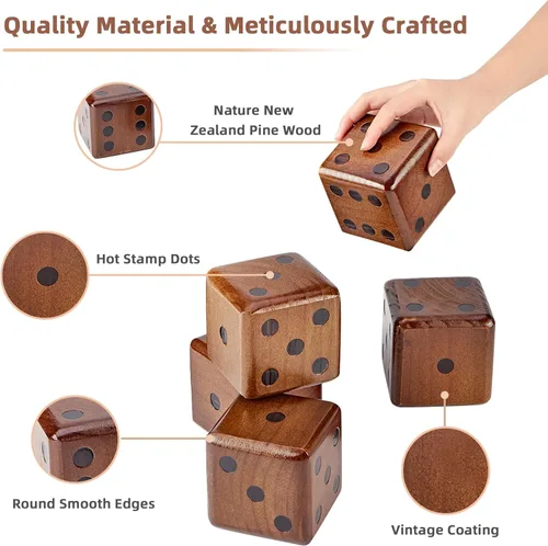 Miniatura 2 de SpexDarxs Juego de dados gigantes de 3.5 pulgadas, juego de dados de madera grandes con marcador y bolsa de transporte, juego de césped
