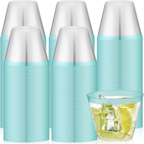 Miniatura 11 de Lounsweer 100 piezas de vasos de plástico con borde de 9 onzas, vasos de cóctel transparentes para boda, vasos de vino desechables resistentes
