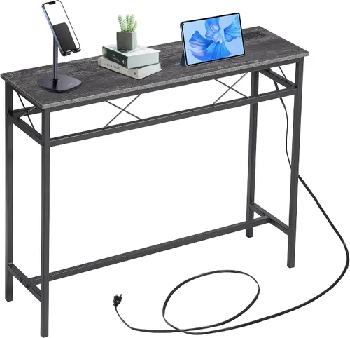 Miniatura 11 de VECELO Mesa de consola angosta extra larga de 71 pulgadas con estación de carga, toma de corriente y puertos USB, para entrada, sala de estar, Gris