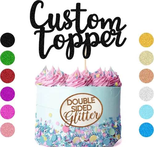 Miniatura 2 de EDSG Decoración personalizada para tartas, decoración personalizada de doble cara con purpurina para tartas con cualquier número de texto, 11 Negro