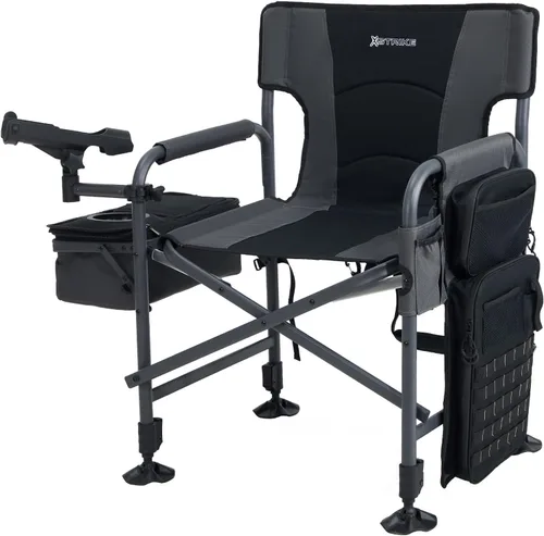 Sillas de pesca X Strike con soporte para cañas, silla plegable para pesca en hielo para adultos, silla de camping al aire libre con patas