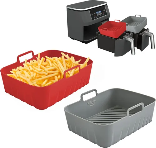Miniatura 11 de Golden Associate Forros cuadrados de silicona para freidora de aire de 6.5 a 7.5 pulgadas, 2 piezas antiadherentes de grado alimenticio, canasta