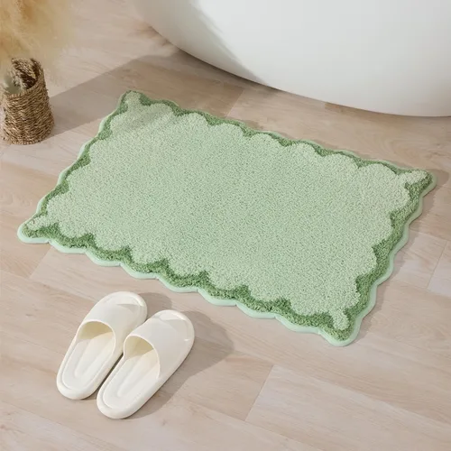 Miniatura 28 de ORTIGIA Pequeña y Linda Alfombra de Baño con Volados, Alfombras de Baño de Microfibra de Lujo en Blanco y Rosa, Antideslizante, Lavable, de Secado