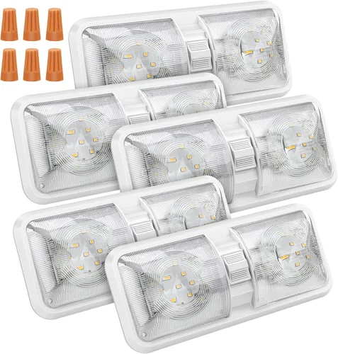 Kohree RV LED Ceiling Lights Interior, 12V DC Double Dome Light Fixture for Camper Trailer Boat - 5 Pack, 600 Lumens, 4000K Natural White, 3-Way