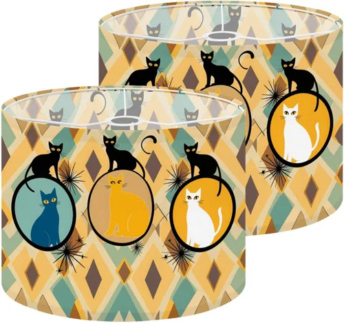 Miniatura 17 de Drum Lampshade Mid Century Black Cat Starry Lights Retro Style Medium Lamp Shade Replacement Linen Fabric Lampshades for Bedside Table Lamp Floor