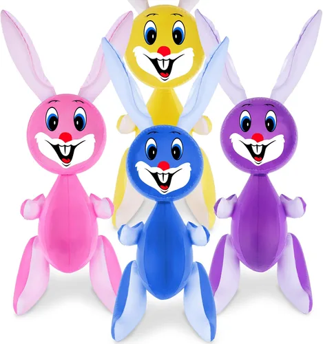 Miniatura 8 de ArtCreativity Conejito de Pascua inflable de 23 pulgadas con inflables de zanahoria, juego de 4 conejitos inflables, suministros de búsqueda