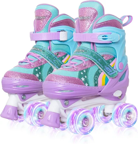 Miniatura 9 de Nattork - Patines de ruedas para niñas, patines cuádruples ajustables en 4 tallas con todas las ruedas iluminadas - El mejor regalo de cumpleaños