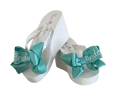 Miniatura 6 de Gold Bride Glitter Bling Bow Flip Flops for the Wedding