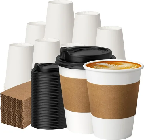 Miniatura 39 de METAPRINT 500 unidades de 12 onzas tazas de papel desechables para café, tazas de papel blancas para café caliente para cafeterías, bistrós, fiestas