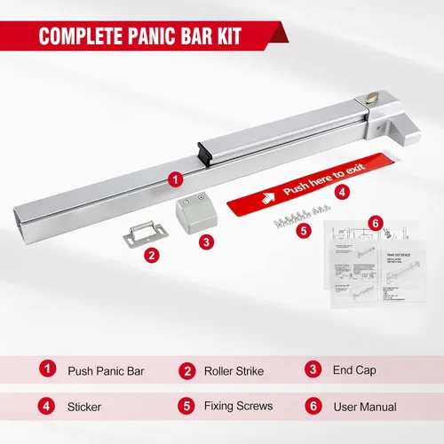 Miniatura 7 de PARTOL Barras de pánico para puertas de salida comerciales, juego de cerradura de barra de pánico de acero inoxidable plateado para puertas de Con