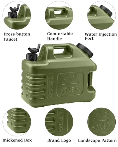 Miniatura 6 de UPWOIGH Contenedor de Agua para Acampar, Bidón de Contenedores de Agua Pequeño de 2.6 Galones (13.1 x 12 x 5.3 pulgadas), Almacenamiento de Agua