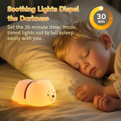 Miniatura 2 de Linda lámpara nocturna de cachorro para bebés y niños - lámpara recargable con control táctil, 3 niveles de brillo, luz cálida, temporizador