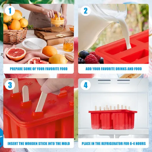 Miniatura 5 de moldes para paletas, De silicona de hielo pop molde de Grado Alimentario de tortas de moldes para helado 50 palitos de paletas 50 bolsa de paletas