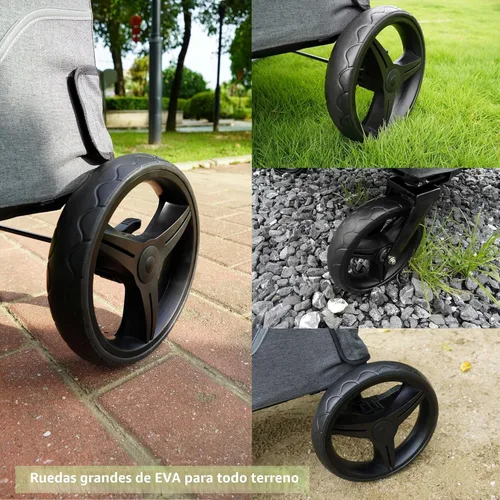 Miniatura 9 de Cochecito de 4 plazas, vagón cuádruple grande para niños de 2, 3, 4, bebé, viaje, todo terreno, empuje, triple, doble, doble cara a lado, con Gris