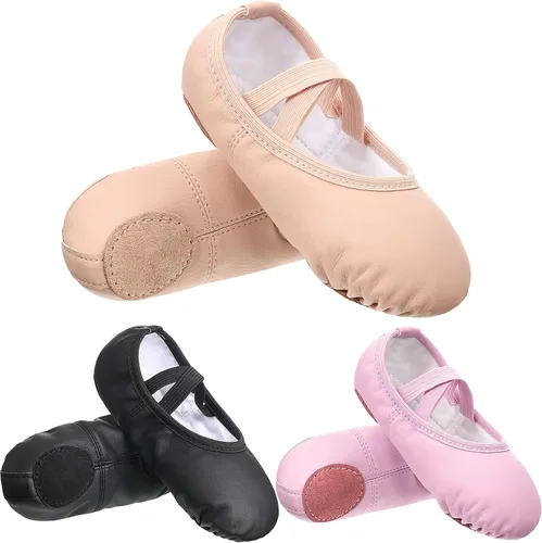 SATINIOR 3 pares de zapatos de ballet para niñas pequeñas zapatillas de baile de cuero suave 3 colores zapatos de baile para niños pequeños