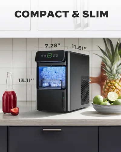 Miniatura 6 de Silonn - Máquina de hielo portátil para encimera - 9 kilos de hielo con forma de bala por día, hace hielo en 6 minutos, acero inoxidable con ventana