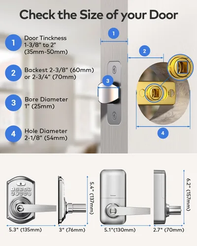 Miniatura 5 de TEEHO TE004 Cerradura de puerta con teclado de entrada sin llave con asa, cerradura electrónica digital inteligente para puerta interior con Níquel
