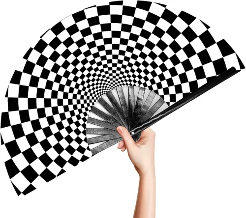 Miniatura 8 de OMyTea Ventilador de mano plegable grande Rave Clack para hombres y mujeres, ventilador de mano de bambú chino japonés - para EDM, festival de Aurora