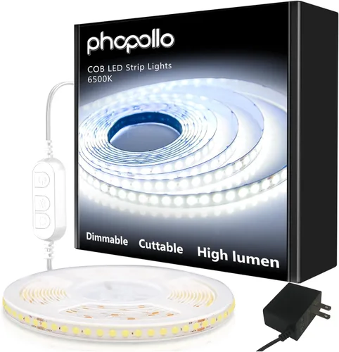 Miniatura 8 de PHOPOLLO Tira de luces LED blancas de 16.4 pies, tira de luces LED regulable de 6500K de luz blanca diurna, 300 LED, luces LED flexibles